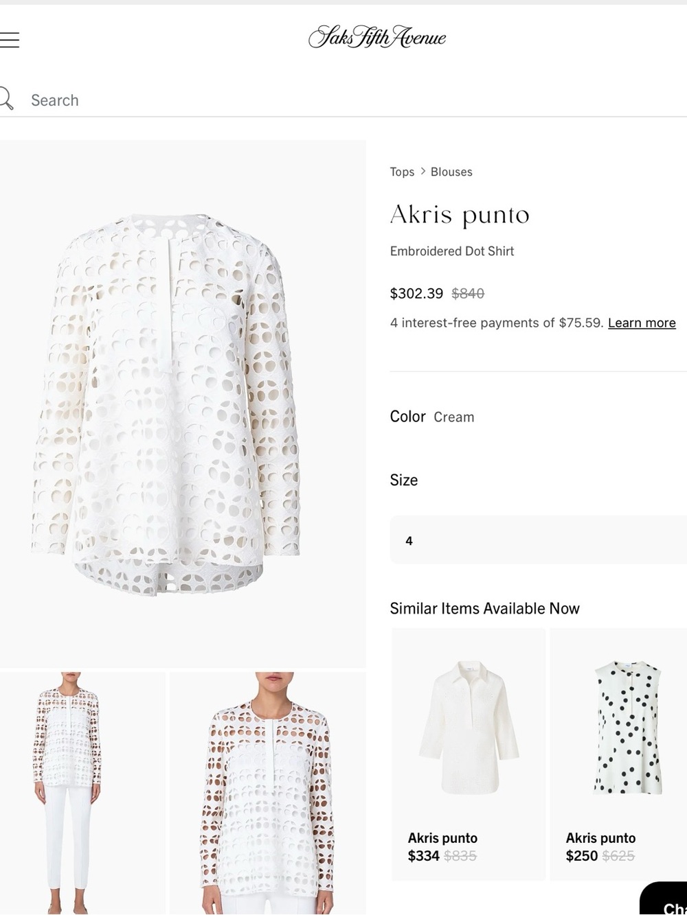 Akris punto Sz US 6/ IT 42 White Dot Cut-Out Guipure Eyelet Embroidered Blouse - Picture 3 of 11